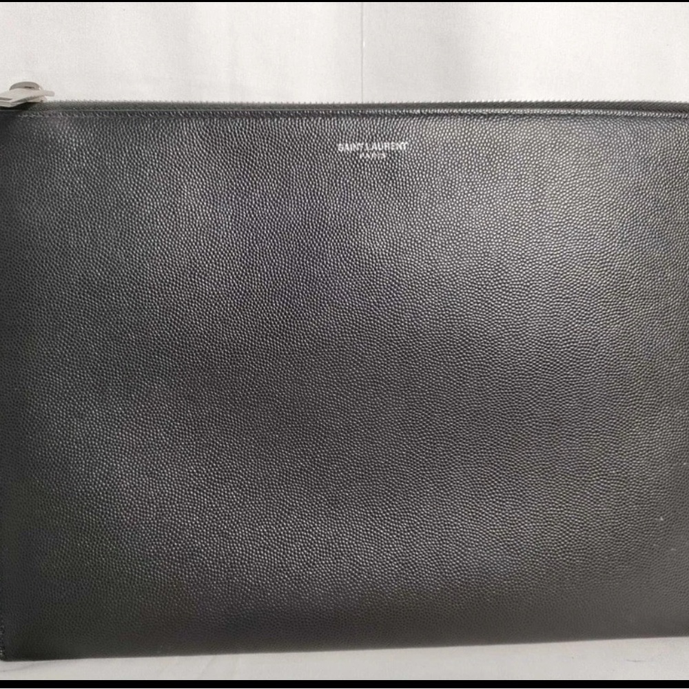 YSL Saint Laurent Black Grain De Pudre Document Case with Card slots